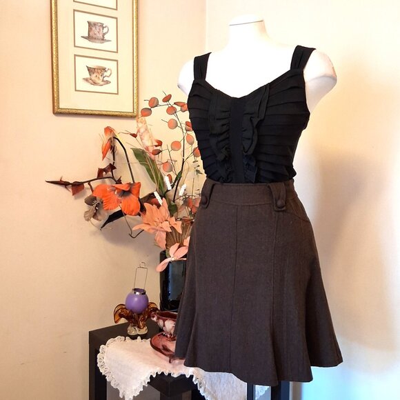 Preowned Brown Wool A-line Flared High Waist Short Lined Skirt - Picture 6 of 9